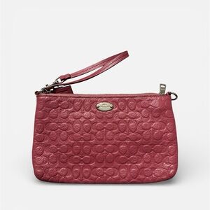 Coach Pink Signature Embossed Leather Wristlet Clutch Zip Pouch